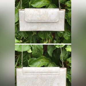 Stuart Weitzman Off White Floral Clutch purse